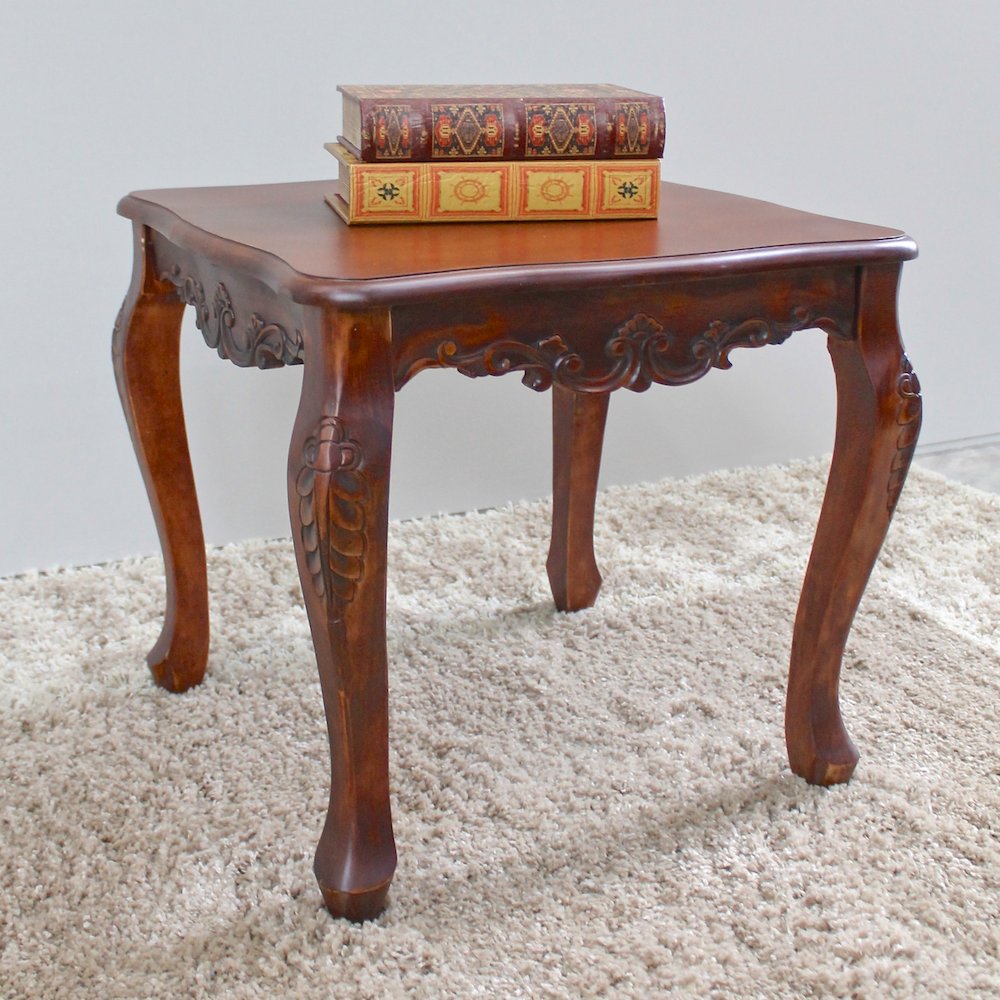 Carved Wood Square End Table