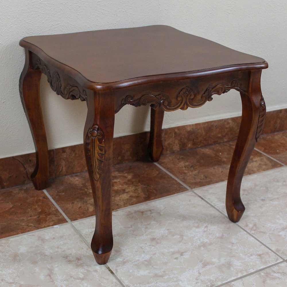 Carved Wood Square End Table