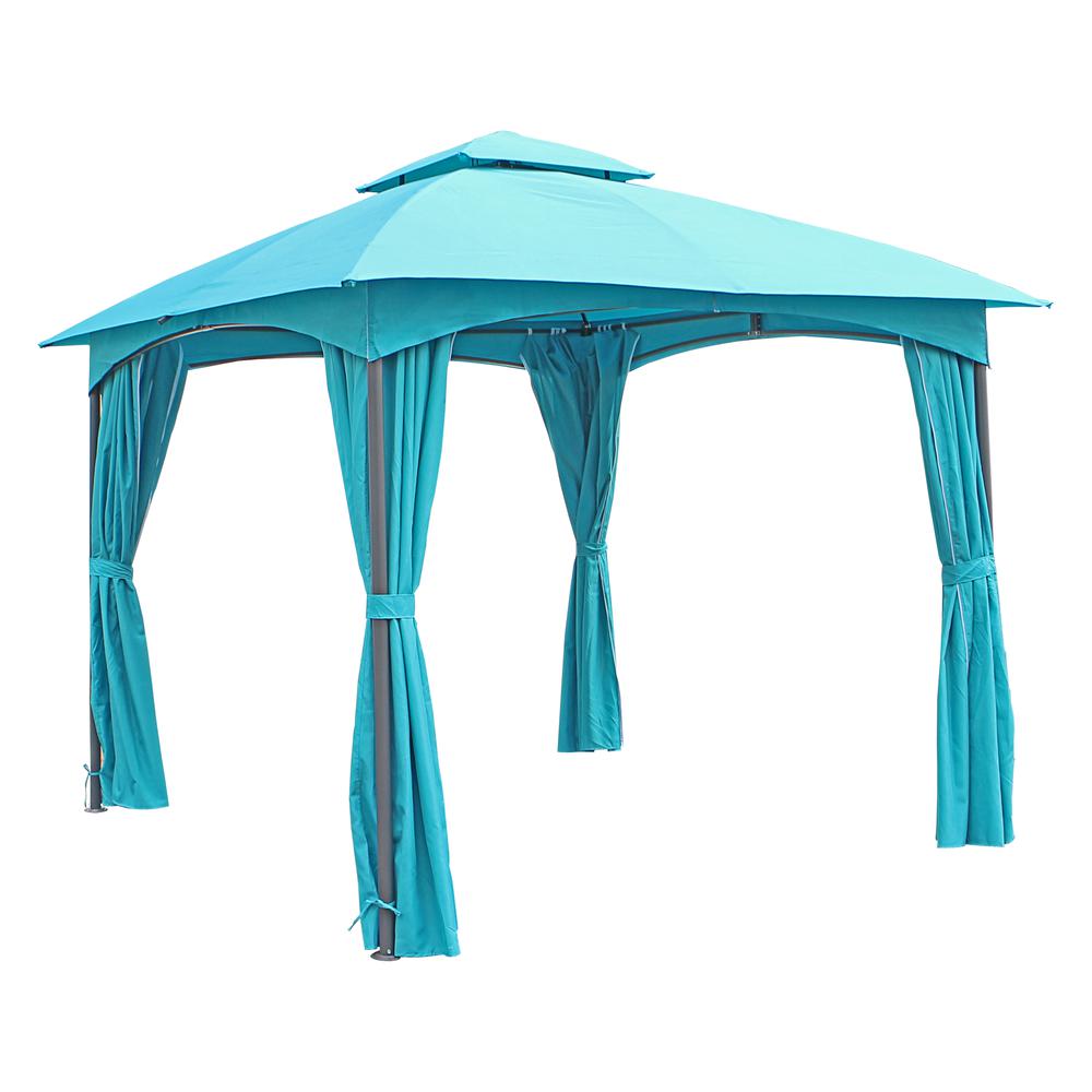 ST. Kitts 10-Foot Steel Dome-top Gazebo with Curtains