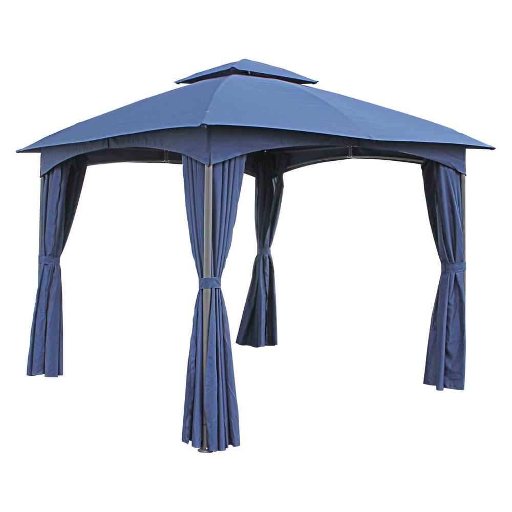 ST. Kitts 10-Foot Steel Dome-top Gazebo with Curtains