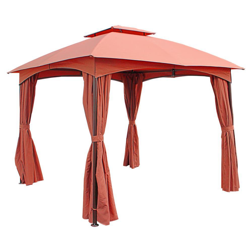 ST. Kitts 10-Foot Steel Dome-top Gazebo with Curtains