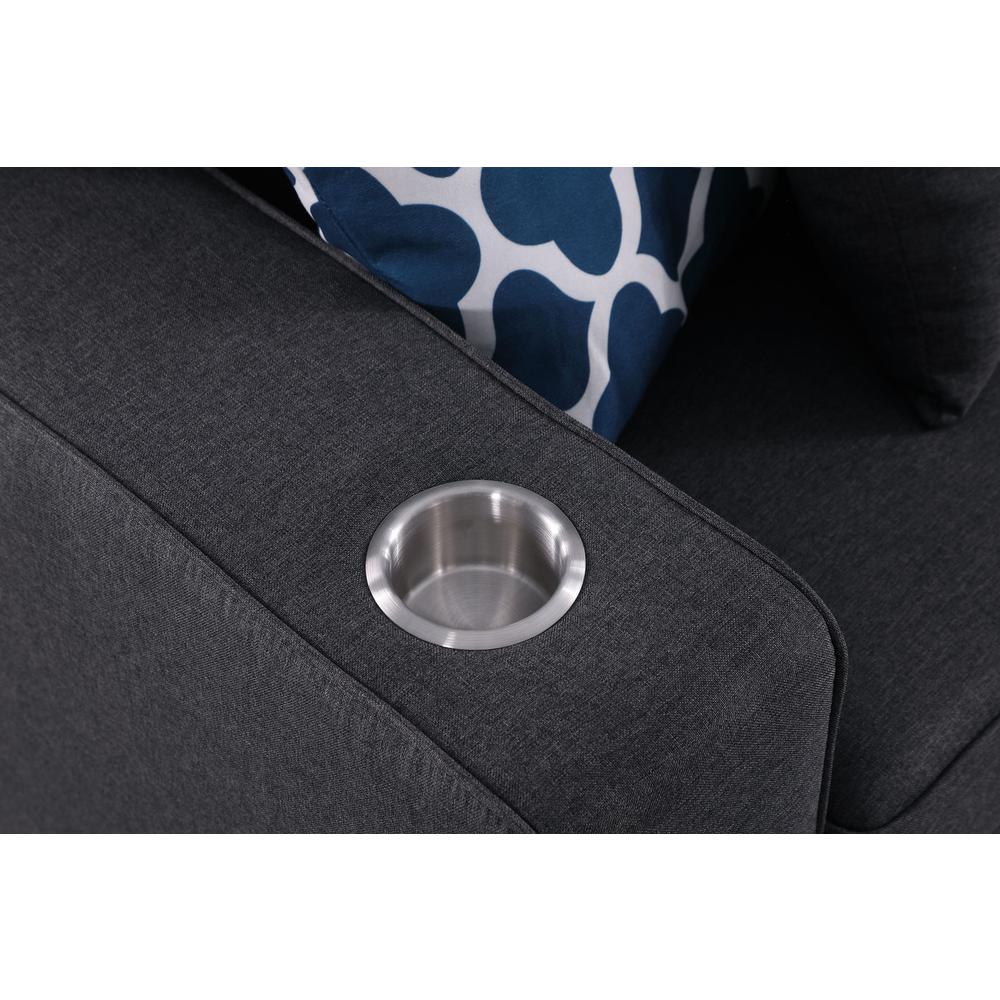 Cooper Dark Gray Linen 5Pc Sectional Sofa Chaise with Cupholder