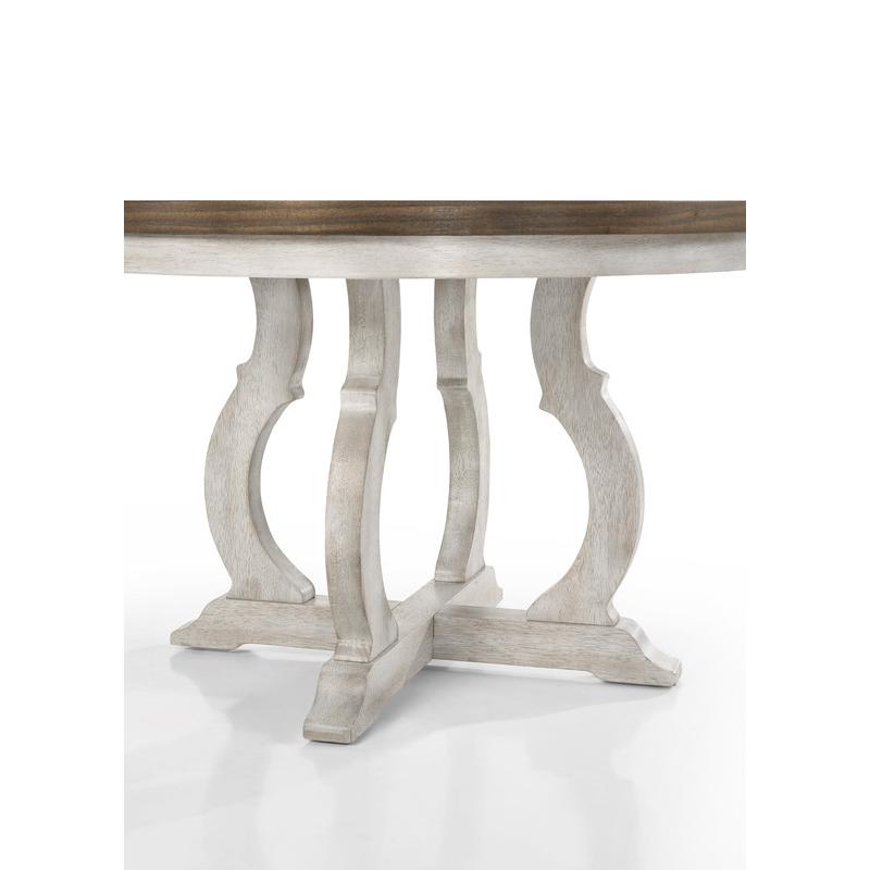 Havanna Vintage Walnut 5 Piece 47″ Wide Contemporary Round Dining Table Set with Off White Fabric Chairs