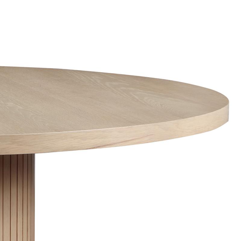 Caspian 5 Piece 59″ Round Oak Finish Dining Table Set with Gray Chairs