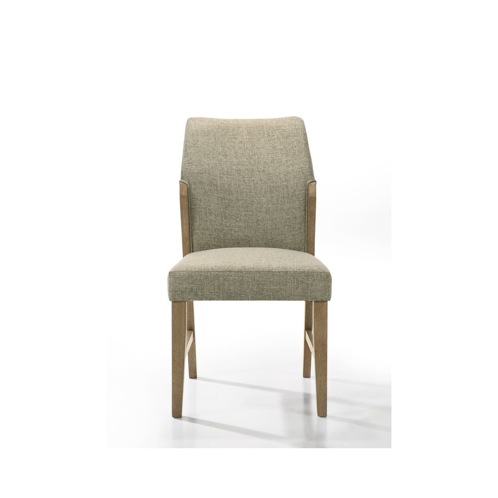 Eden Set of 2 Beige Linen Dining Chair with Rustic Oak Finish Legs