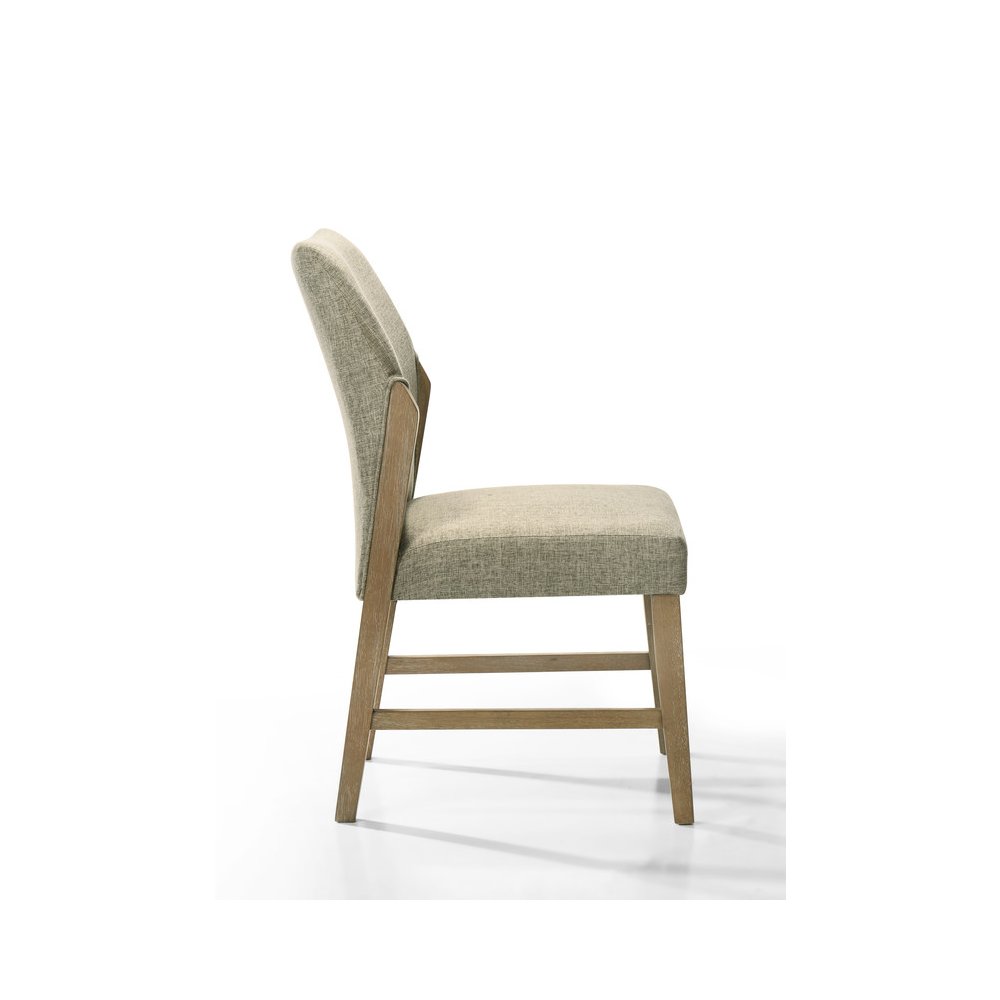 Eden Set of 2 Beige Linen Dining Chair with Rustic Oak Finish Legs