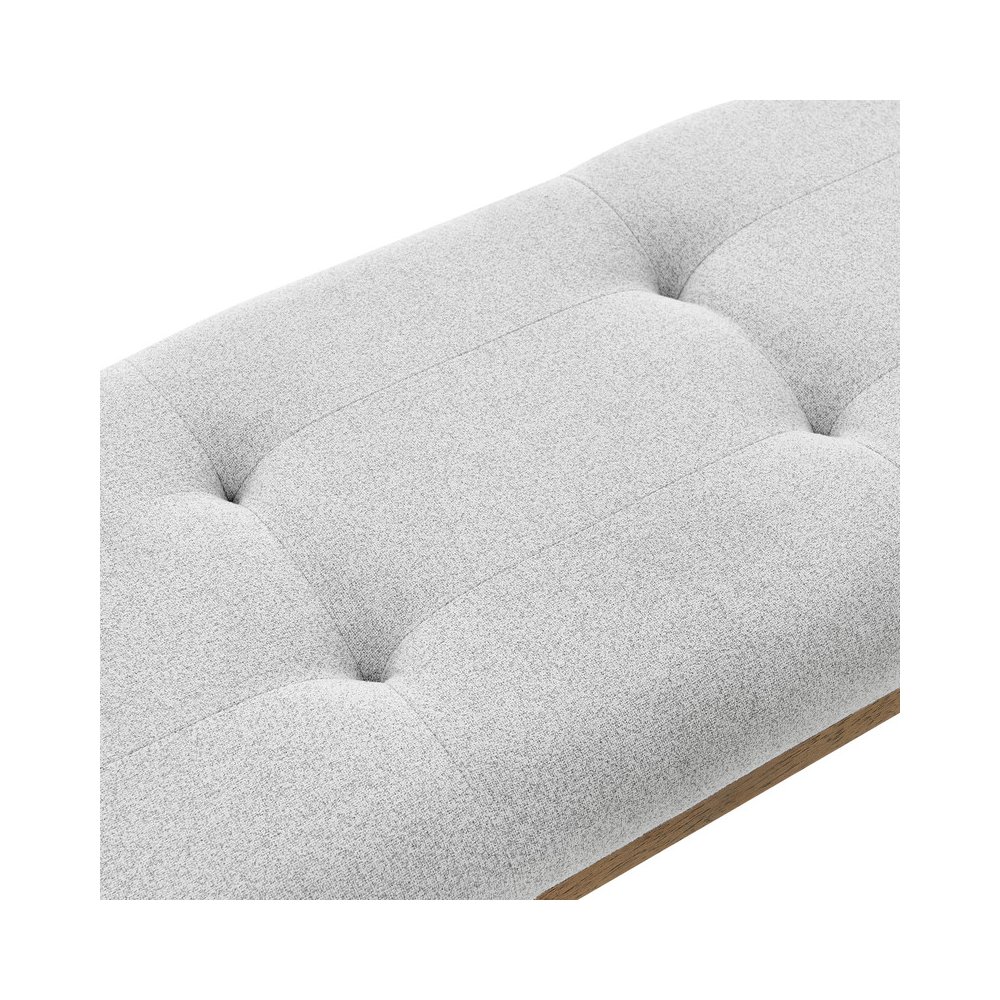 Darla Walnut Oak Dining Bench in Light Gray Fabric with Tufting