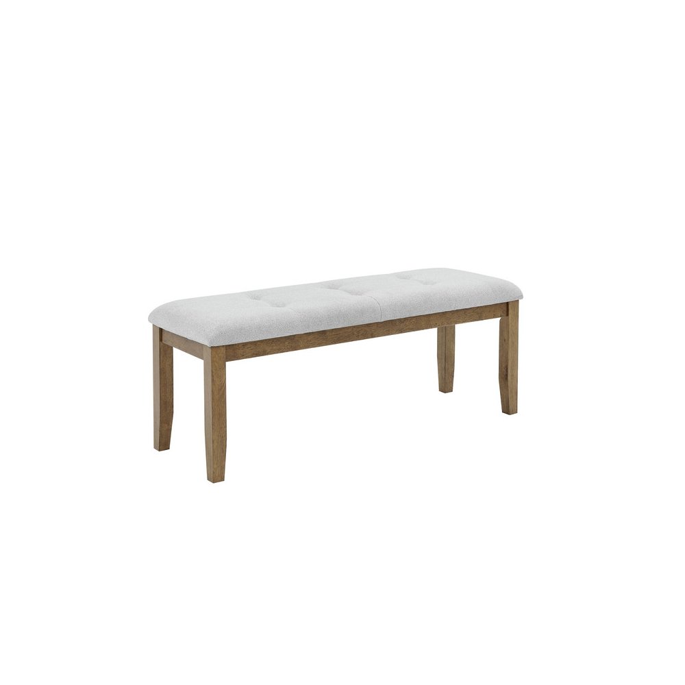 Darla Walnut Oak Dining Bench in Light Gray Fabric with Tufting