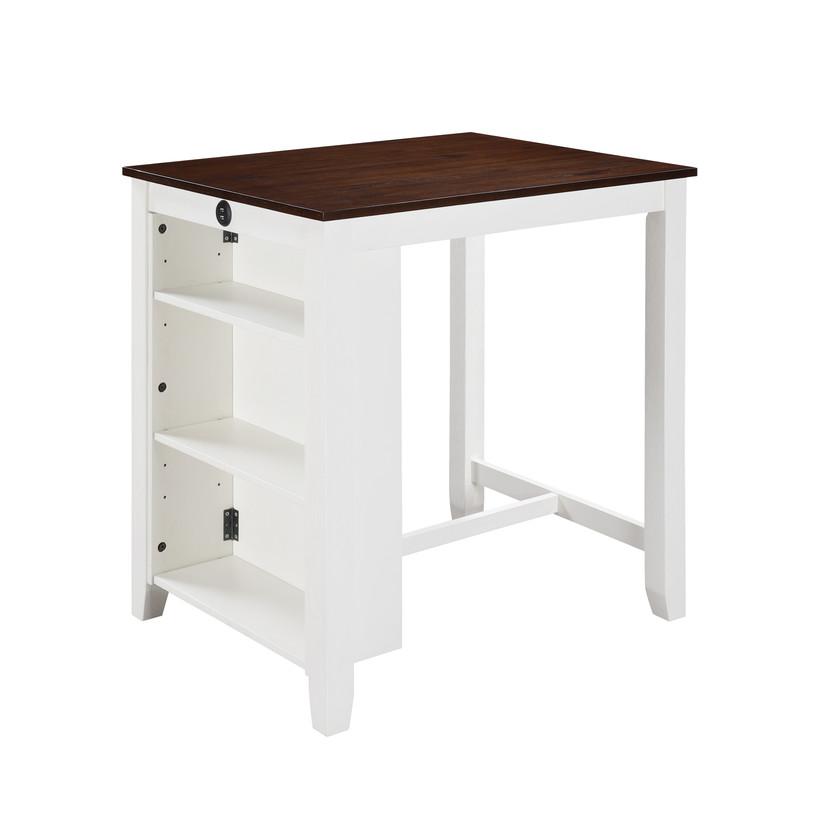 3-Piece White Finish Small Space Counter Height Dining Table with Shelves