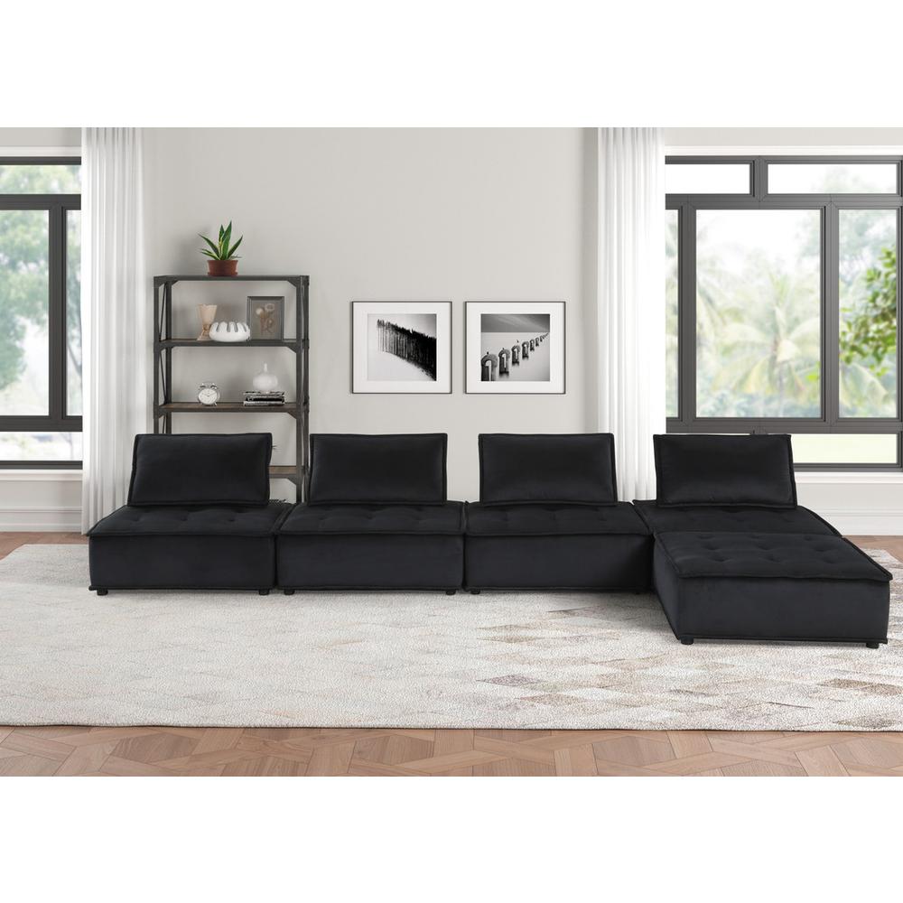 Anna Black Velvet 5 Pc Sectional Sofa