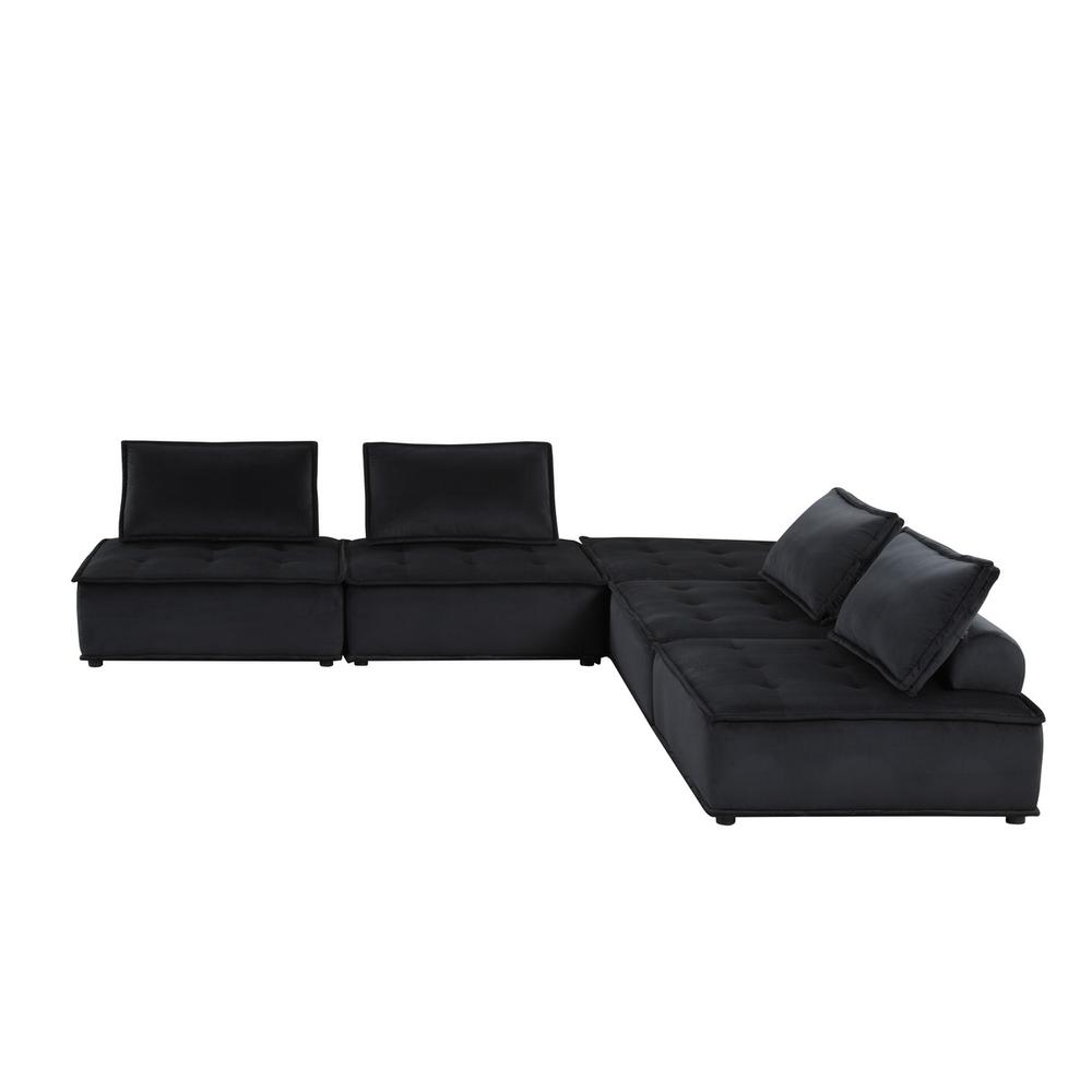 Anna Black Velvet 5 Pc Sectional Sofa