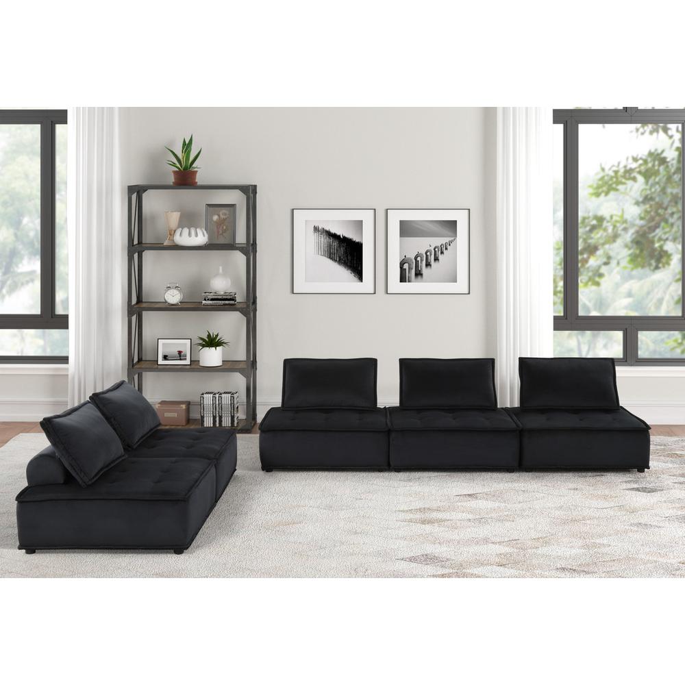 Anna Black Velvet 5 Pc Sectional Sofa