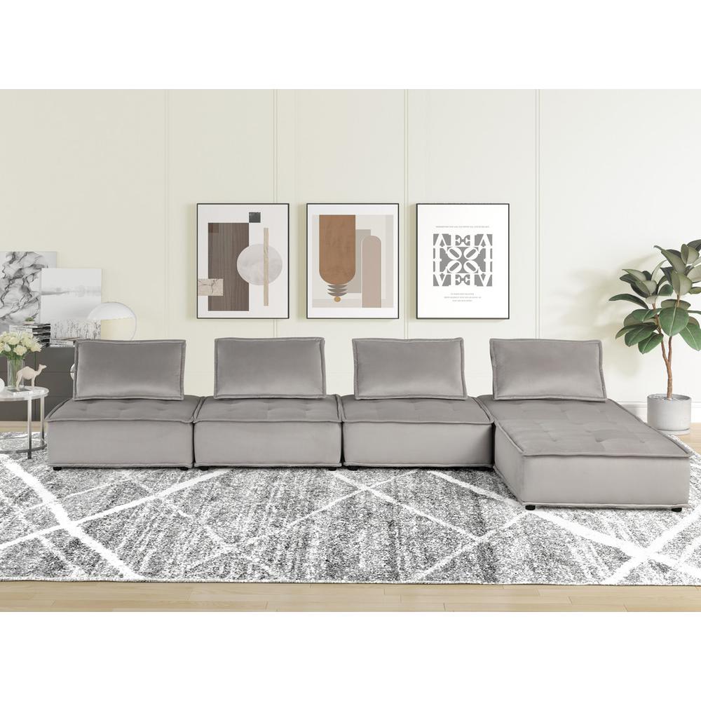 Anna Light Gray Velvet 5 Pc Sectional Sofa