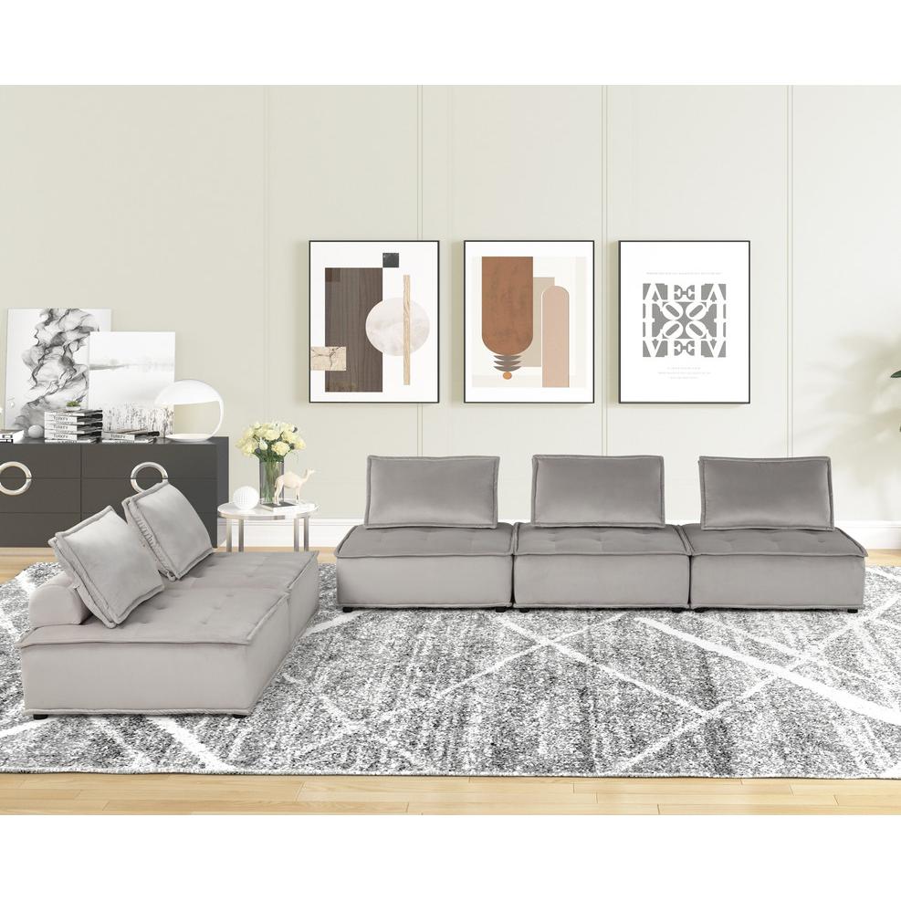 Anna Light Gray Velvet 5 Pc Sectional Sofa
