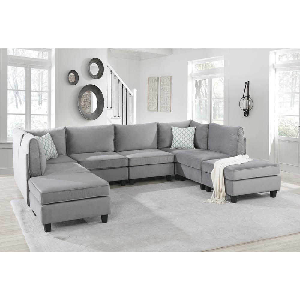 Simona Gray Velvet 8Pc Modular Sectional Sofa