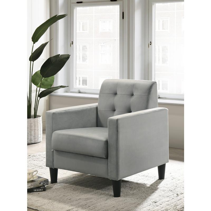 Hale Light Gray Velvet Armchairs and End Table Living Room Set