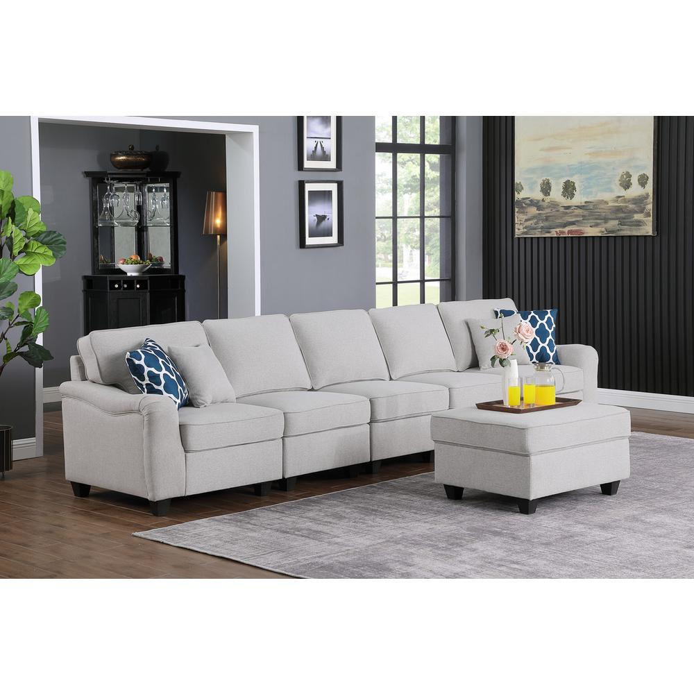 Leo Light Gray Linen 6 Seater Sofa and Ottoman