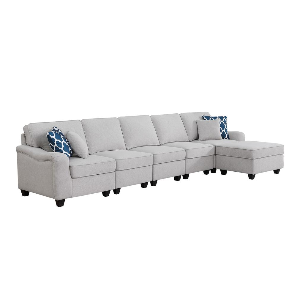 Leo Light Gray Linen 6 Seater Sofa and Ottoman