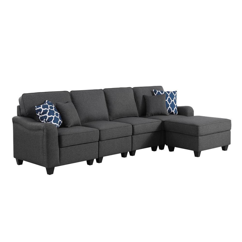 Leo Dark Gray Linen 5 Seater Sofa and Ottoman