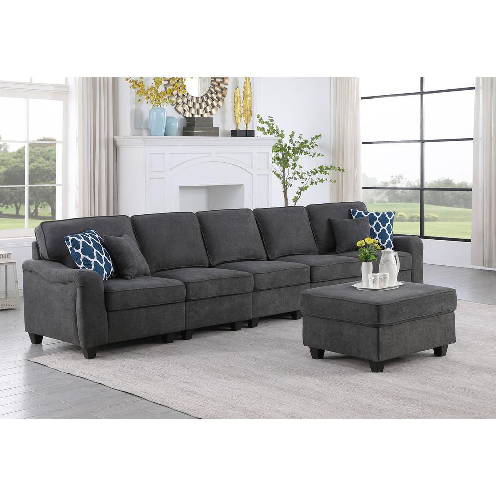 Leo Dark Gray Woven 6 Seater Sofa and Ottoman