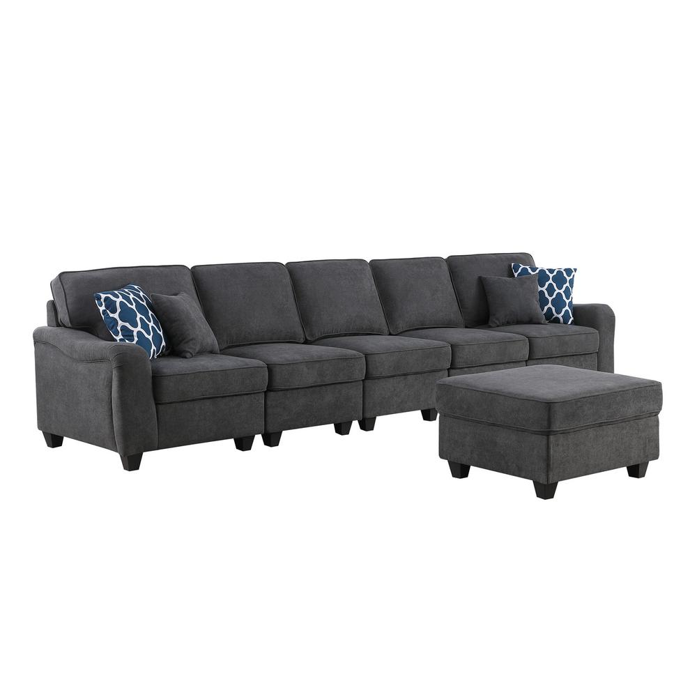 Leo Dark Gray Woven 6 Seater Sofa and Ottoman