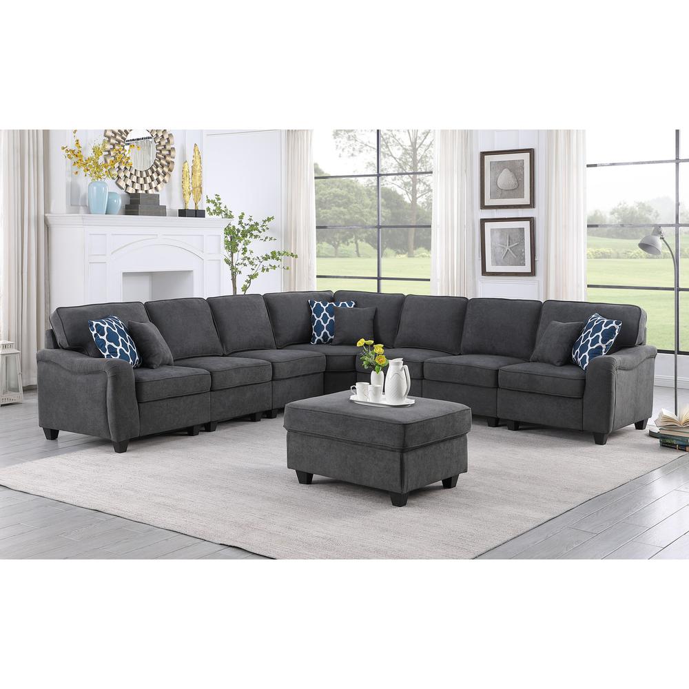 Leo Dark Gray Woven 8Pc Modular L-Shape Sectional Sofa and Ottoman