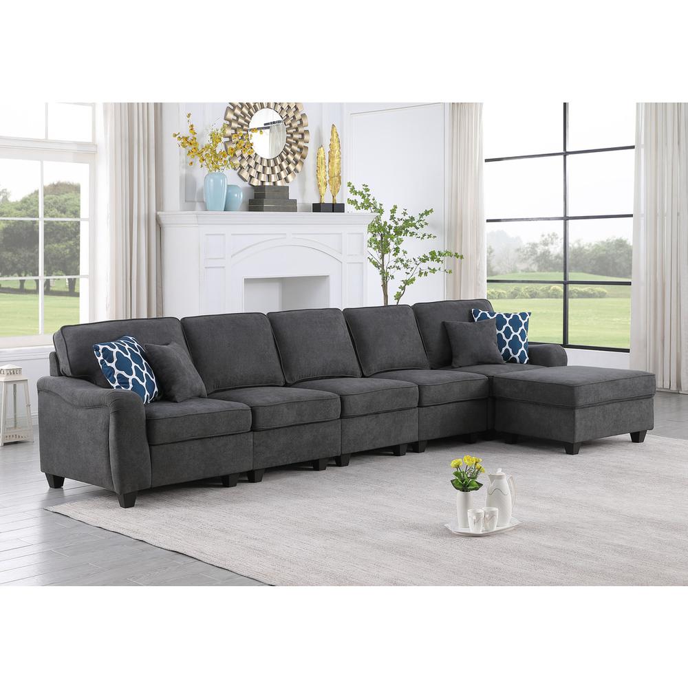 Leo Dark Gray Woven 6 Seater Sofa and Ottoman