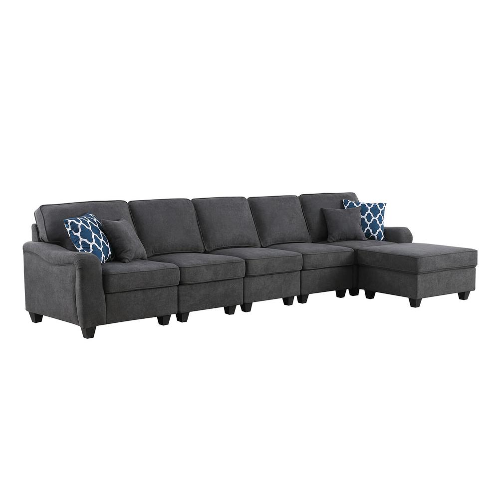 Leo Dark Gray Woven 6 Seater Sofa and Ottoman