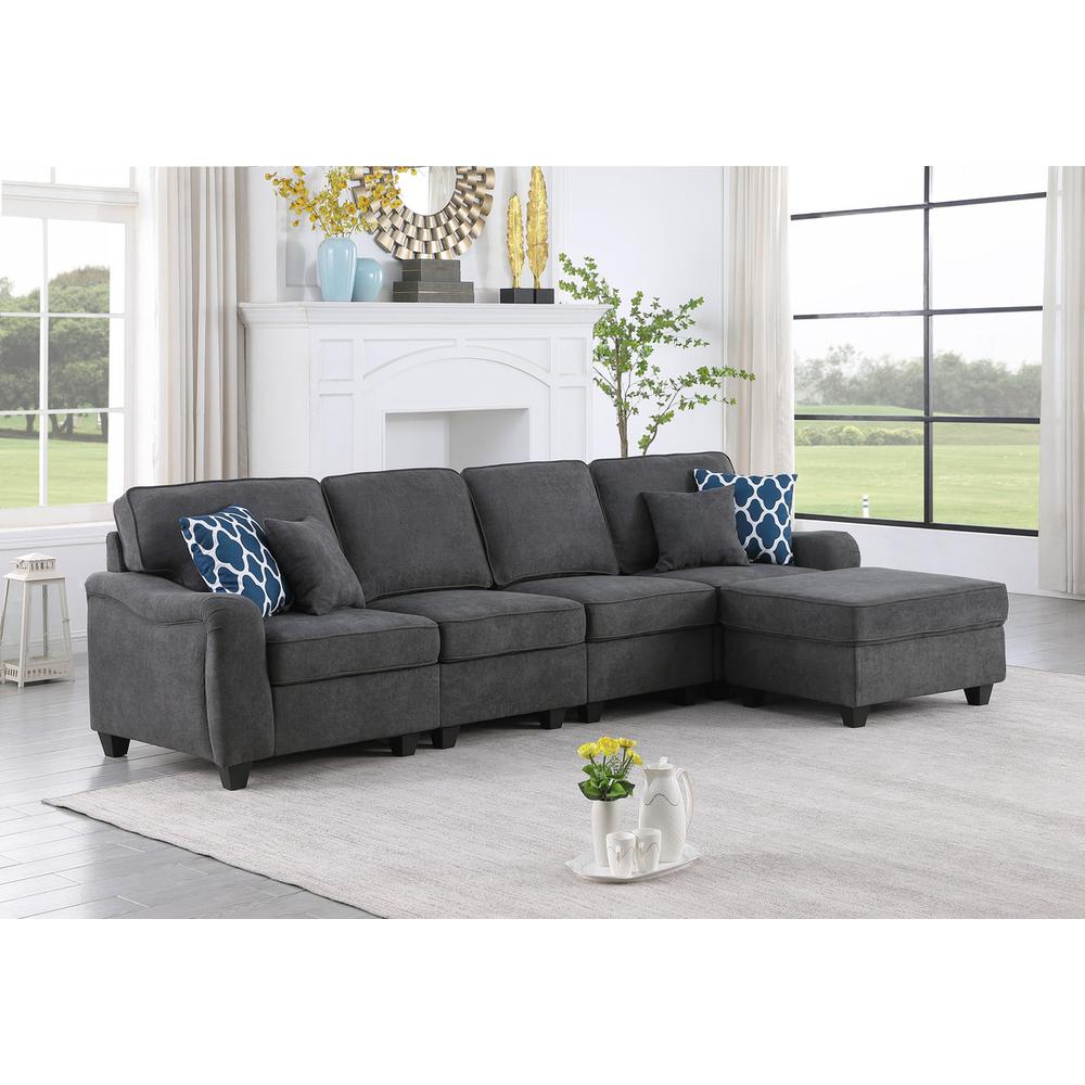 Leo Dark Gray Woven 5 Seater Sofa and Ottoman