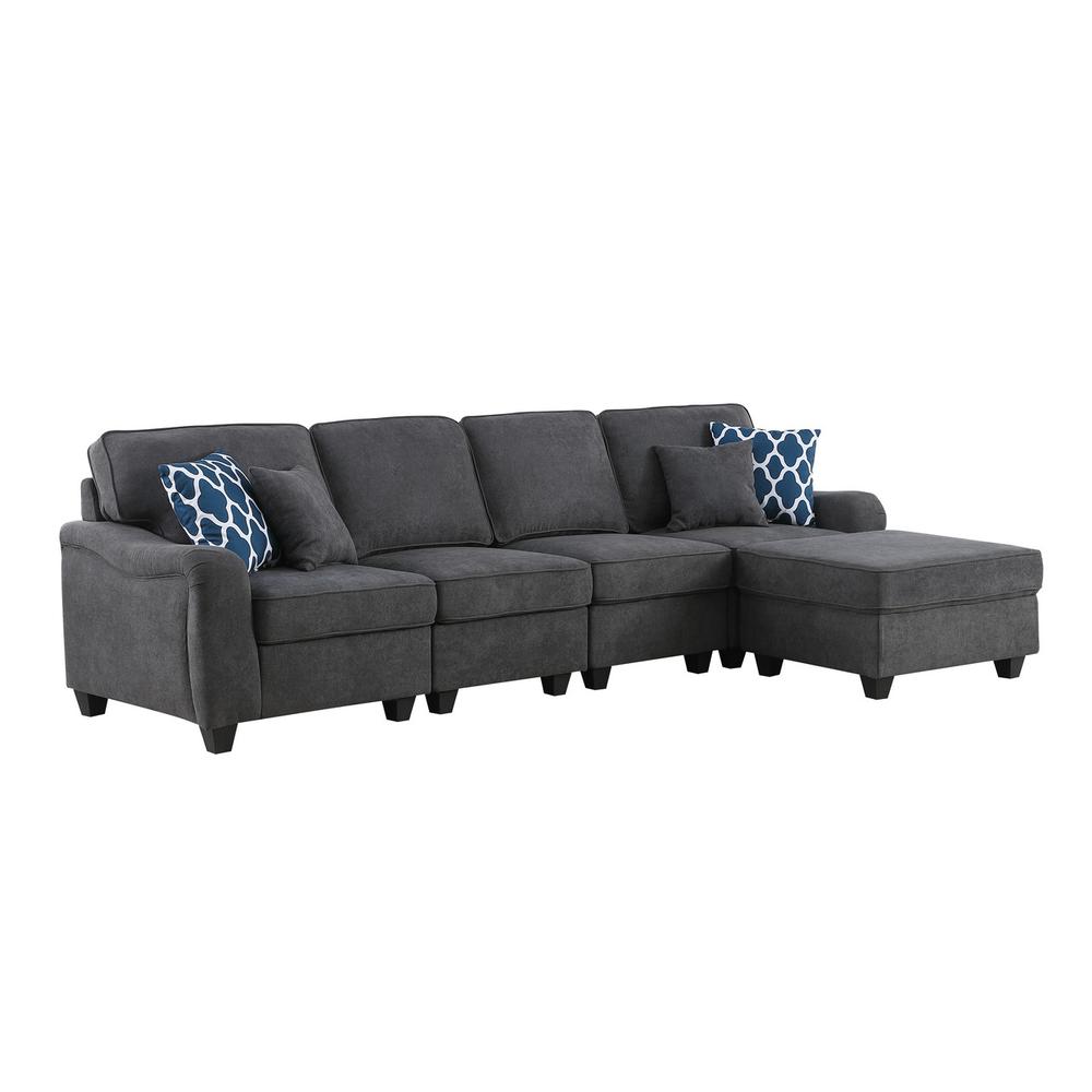 Leo Dark Gray Woven 5 Seater Sofa and Ottoman