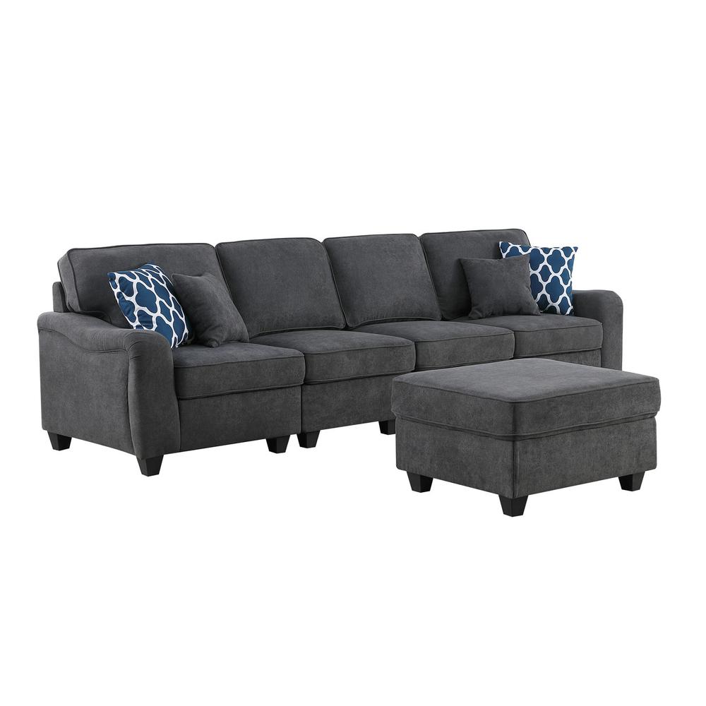 Leo Dark Gray Woven 5 Seater Sofa and Ottoman