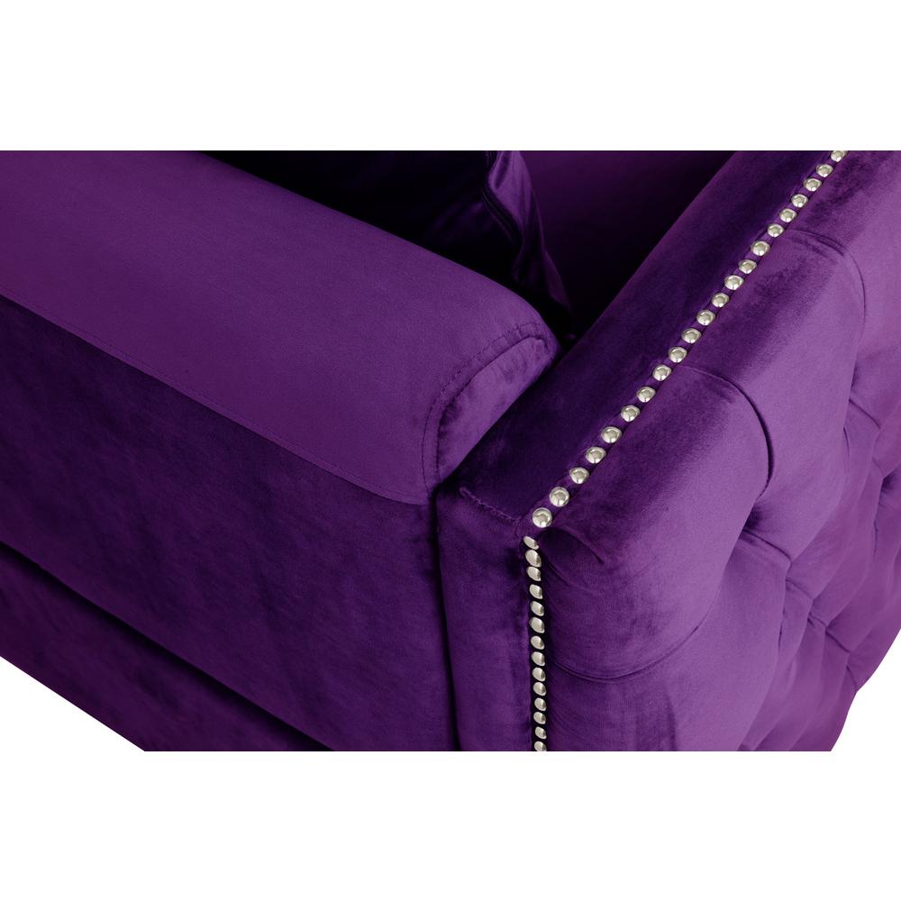 Bayberry Purple Velvet Loveseat with 2 Pillows