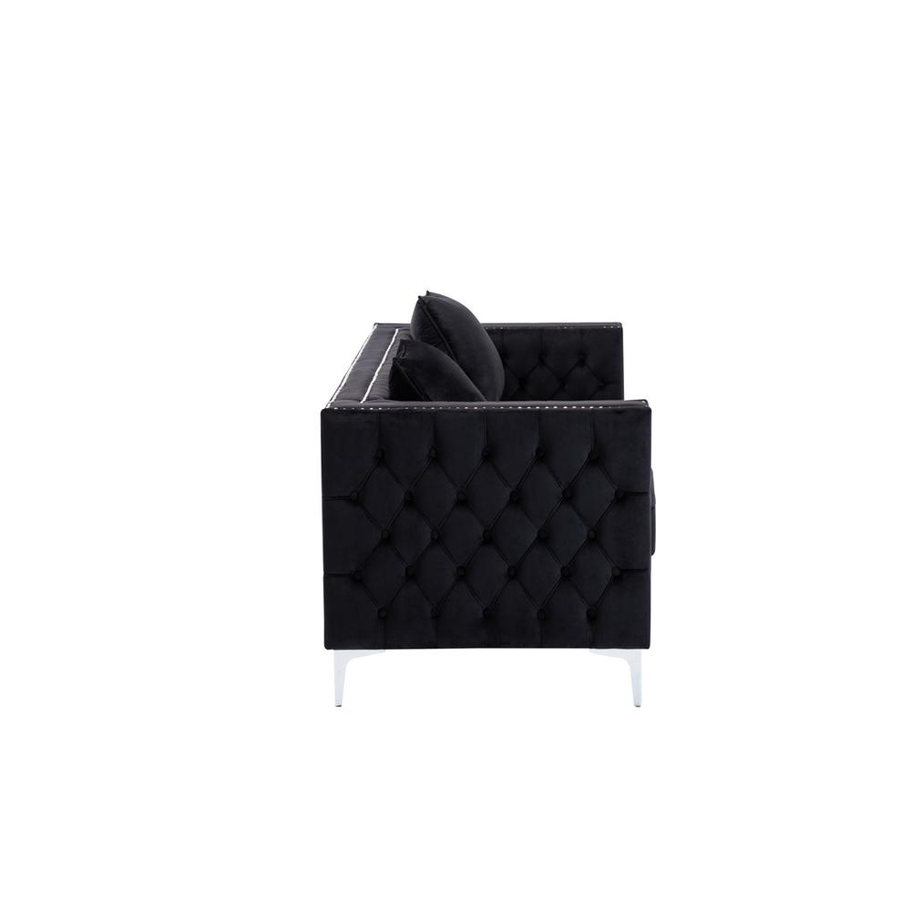 Lorreto Black Velvet Fabric Sofa Loveseat Living Room Set
