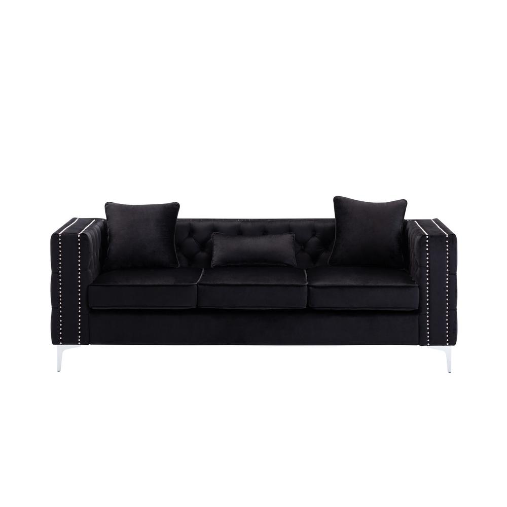 Lorreto Black Velvet Fabric Sofa Loveseat Living Room Set