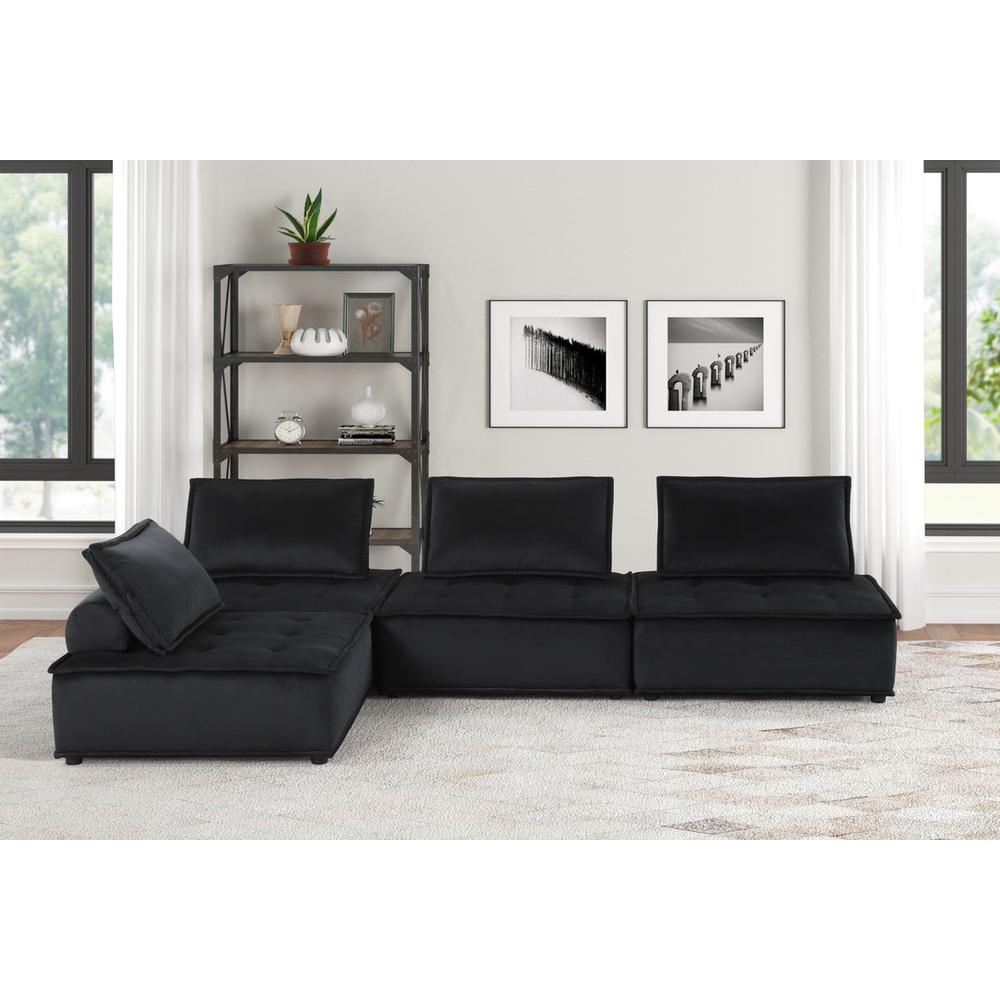 Anna Black Velvet 4 Pc Sectional Sofa