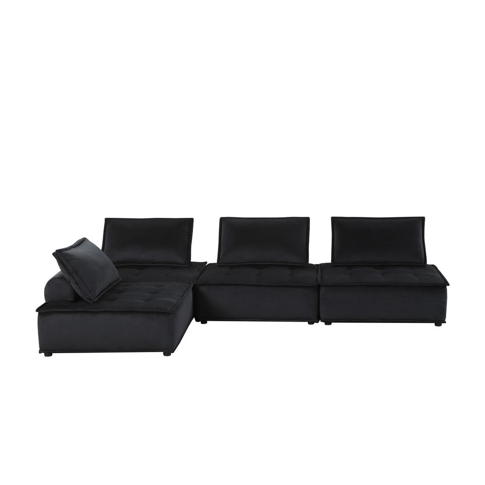 Anna Black Velvet 4 Pc Sectional Sofa