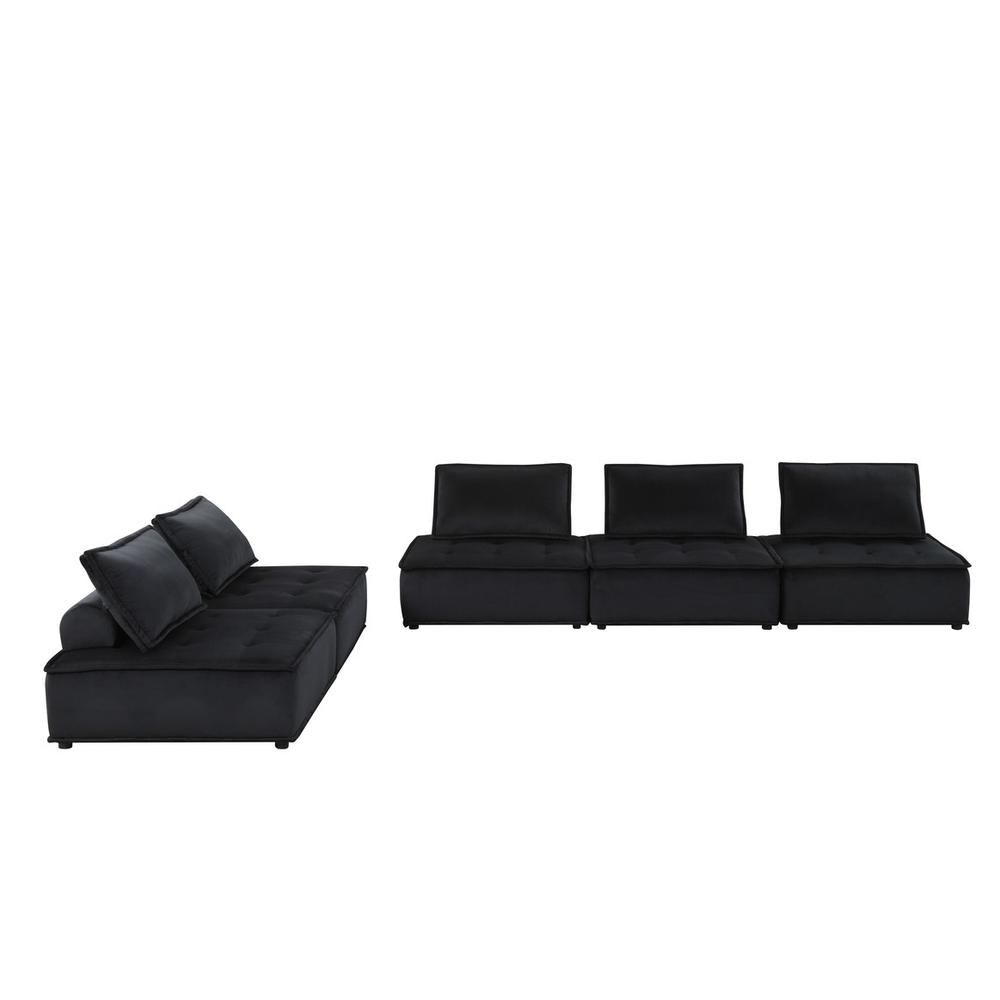 Anna Black Velvet 5 Pc Sofa and Loveseat