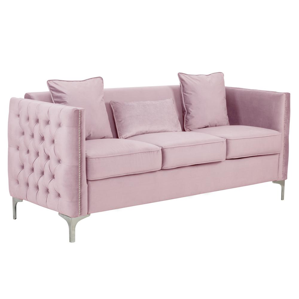 Bayberry Pink Velvet Sofa Loveseat Living Room Set