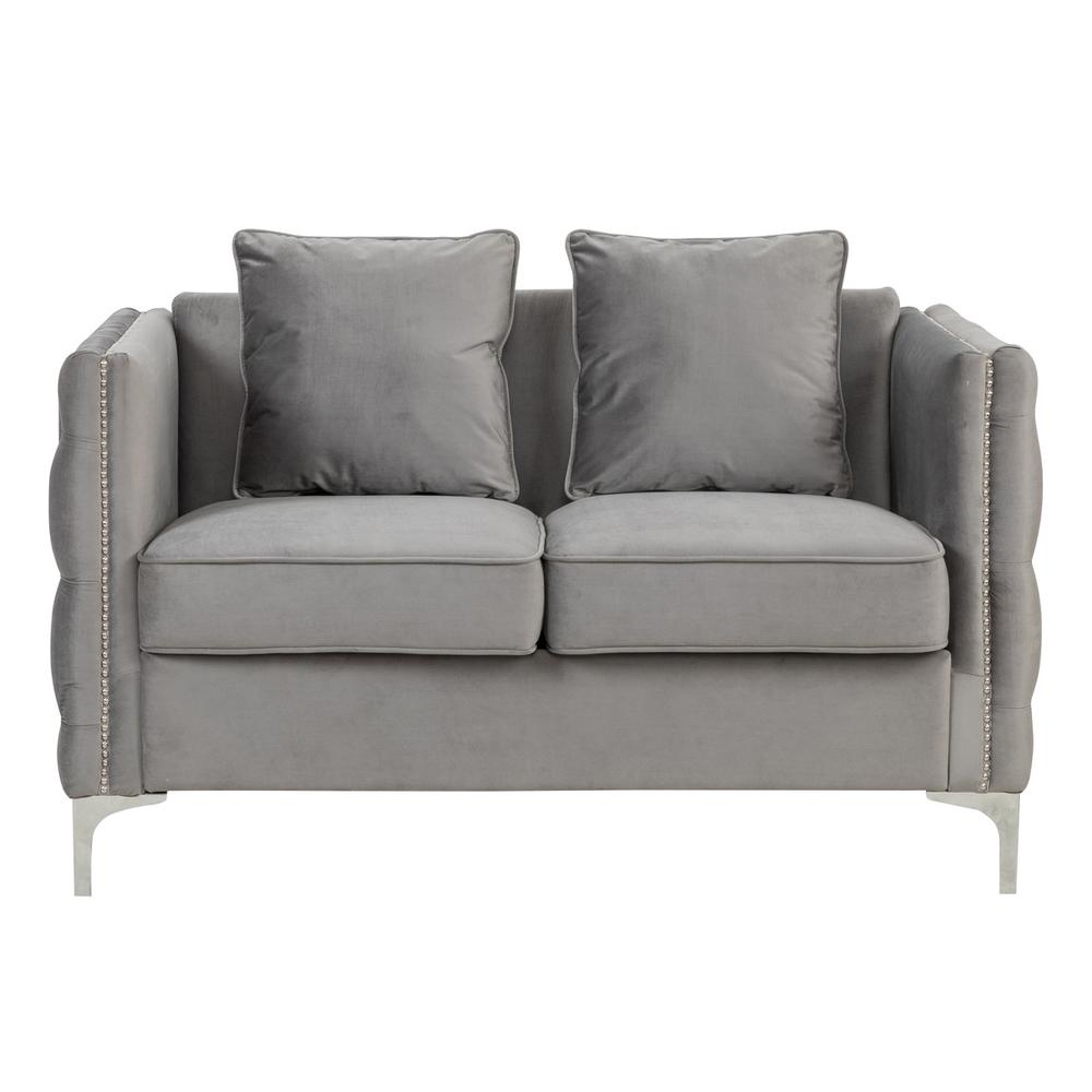 Bayberry Gray Velvet Loveseat with 2 Pillows