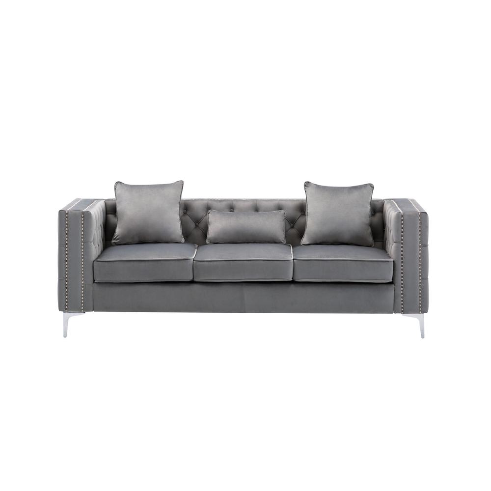 LILOLA Lorreto Gray Velvet Sofa