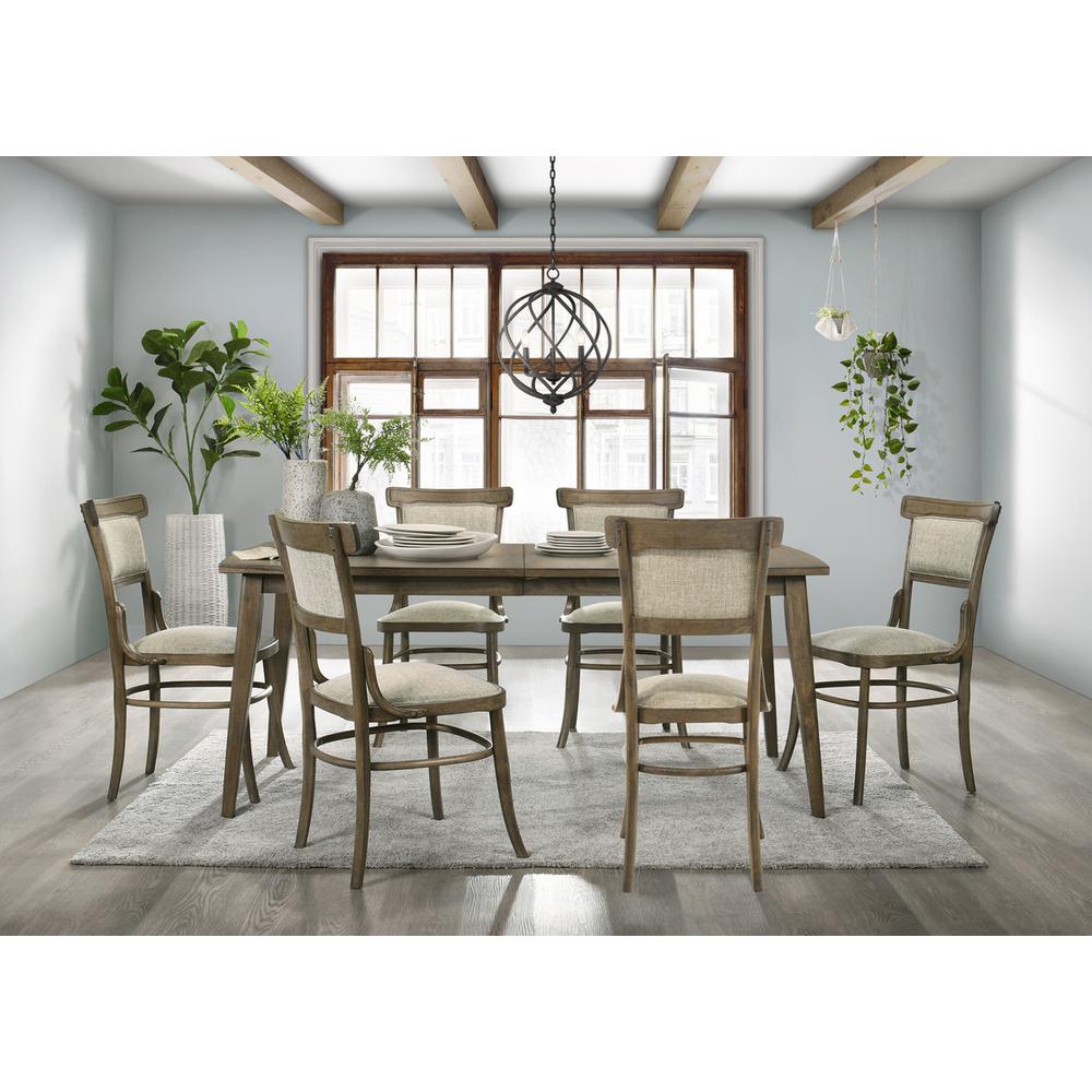 Bistro Vintage Walnut 72″ Dining Table Set with Off White Fabric Dining Chairs