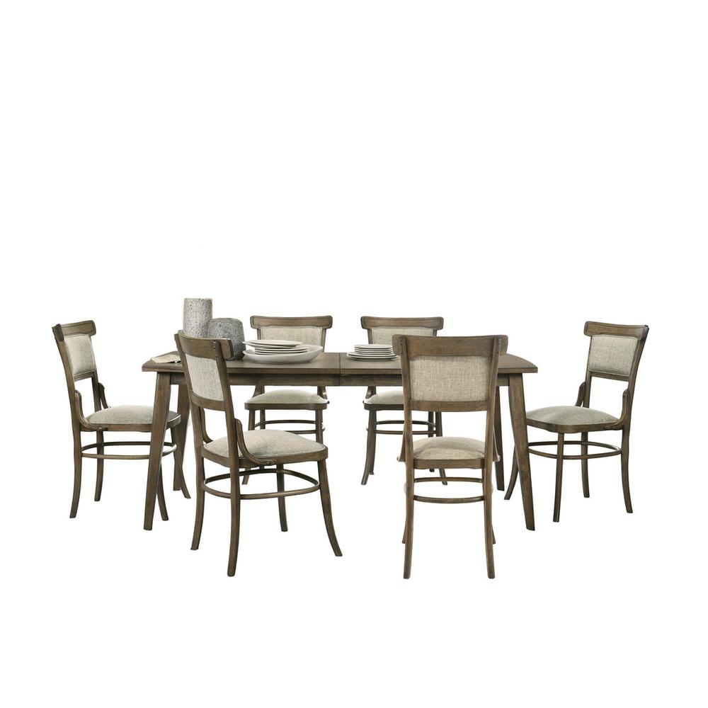 Bistro Vintage Walnut 72″ Dining Table Set with Off White Fabric Dining Chairs