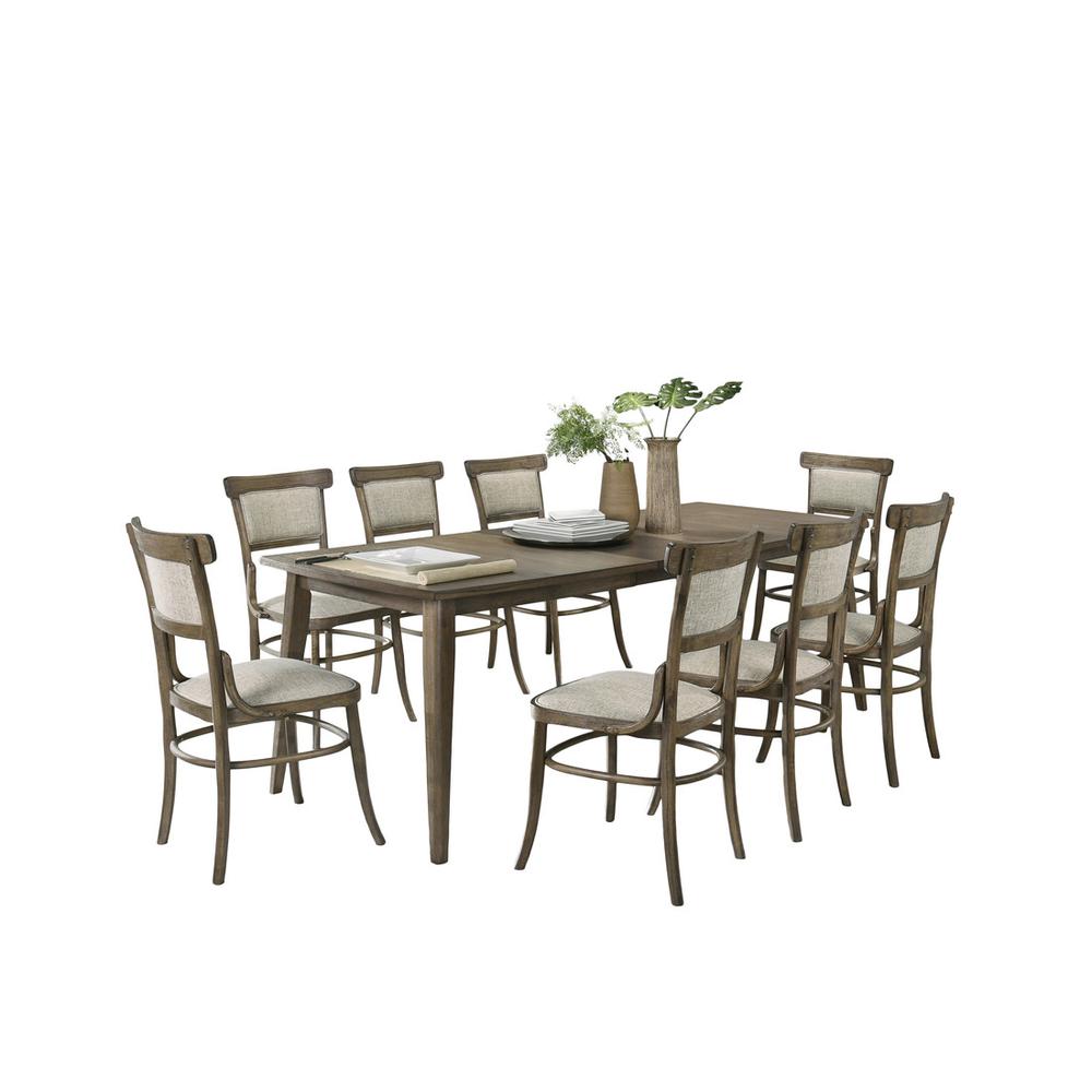 Bistro Vintage Walnut Dining Table with Extension Leaf and Off White Fabric Dining Chairs