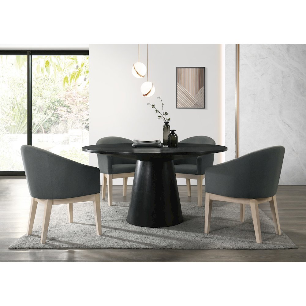 Jasper Ebony Black 5 Piece 59″W Round Dining Table Set with Gray Chairs