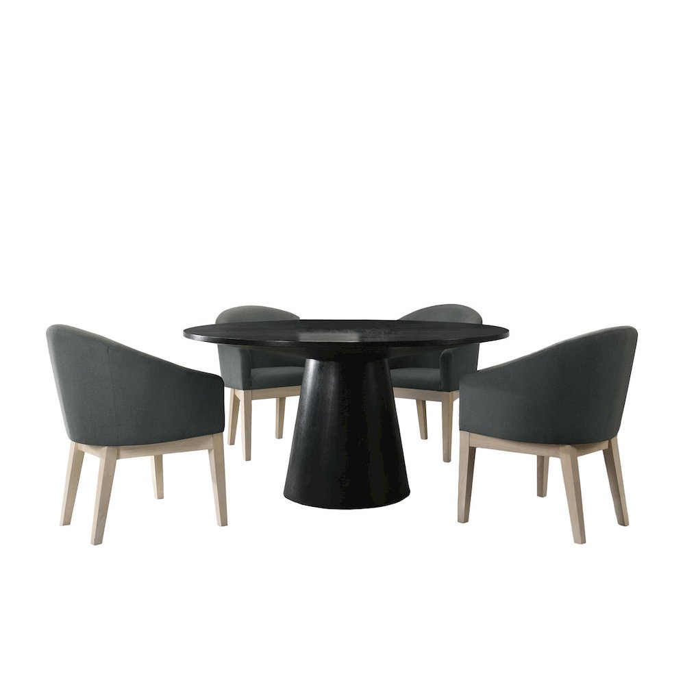 Jasper Ebony Black 5 Piece 59″W Round Dining Table Set with Gray Chairs