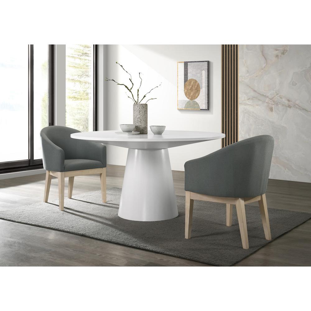 Jasper White 3 Piece Round Dining Table Set with Gray Barrel Chairs