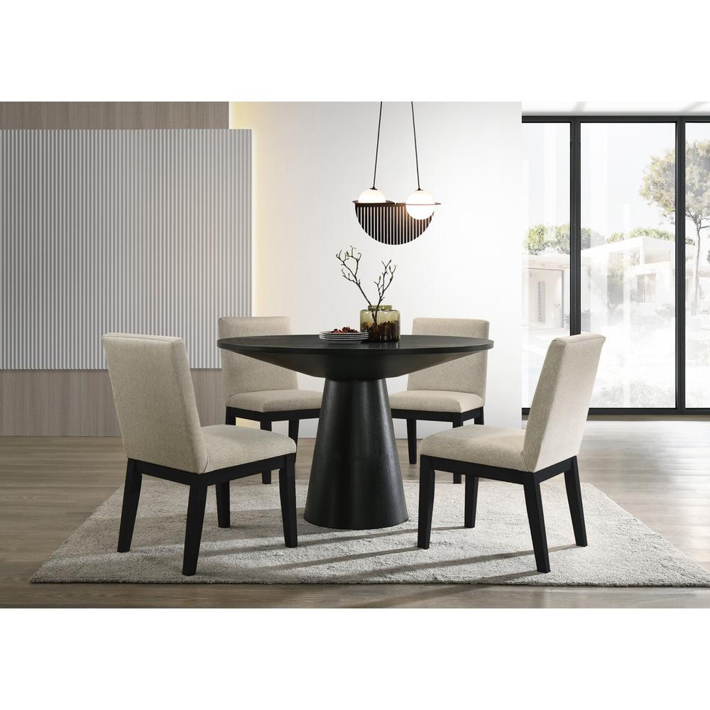 5 Piece Contemporary Round Dining Table Set with Black Finish Chairs