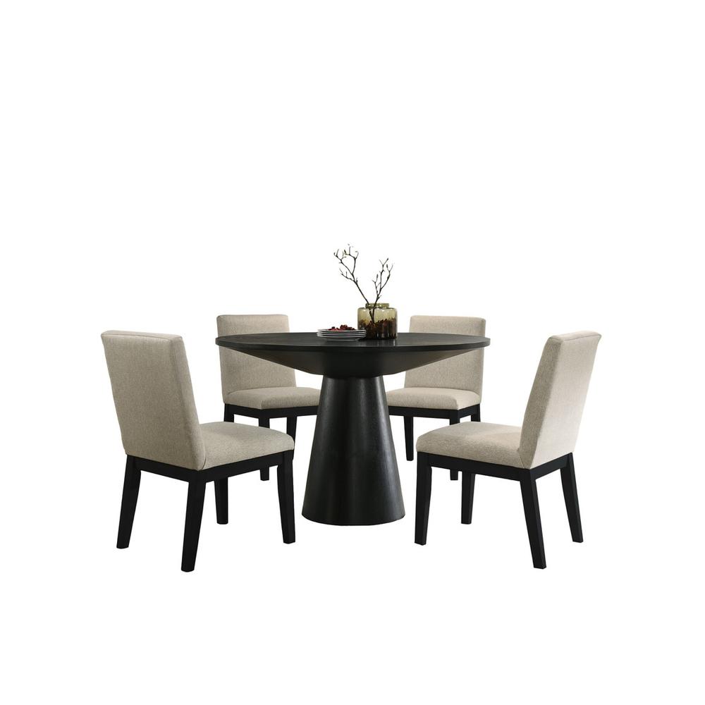 5 Piece Contemporary Round Dining Table Set with Black Finish Chairs