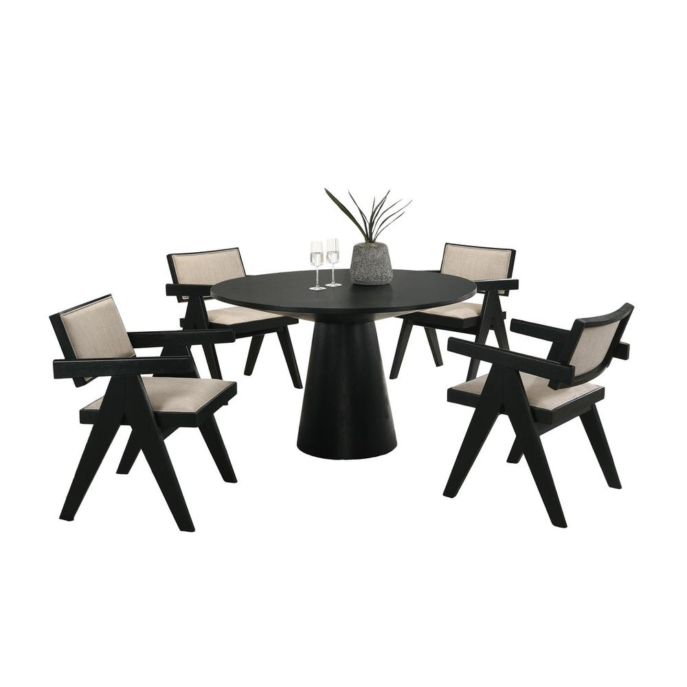 Jasper 5-Piece Ebony Black 47″W Round Dining Set