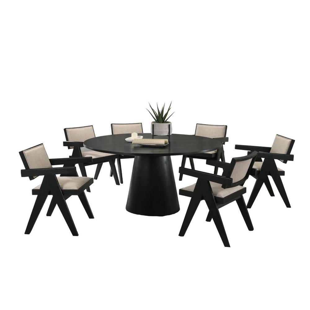 Jasper 7-Piece Ebony Black 59″W Round Dining Set